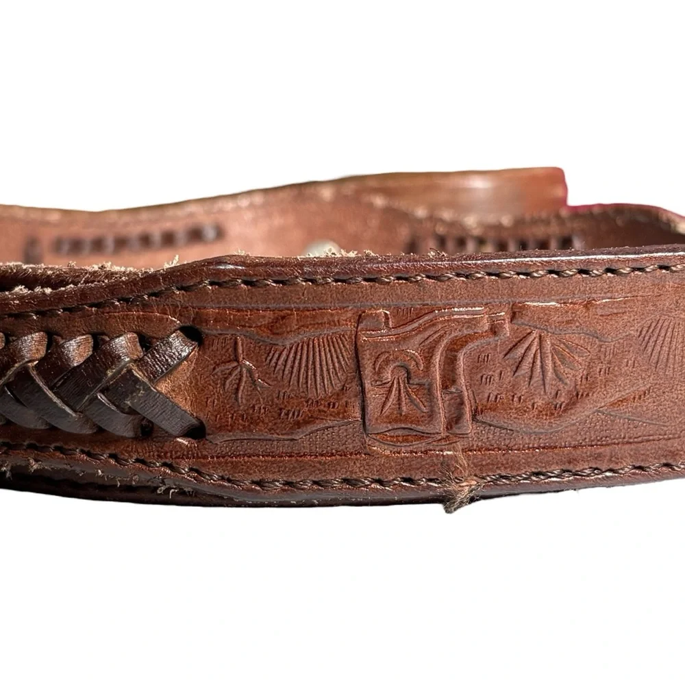 Brown Leather Western Belt with Silver Gold Conchos 26